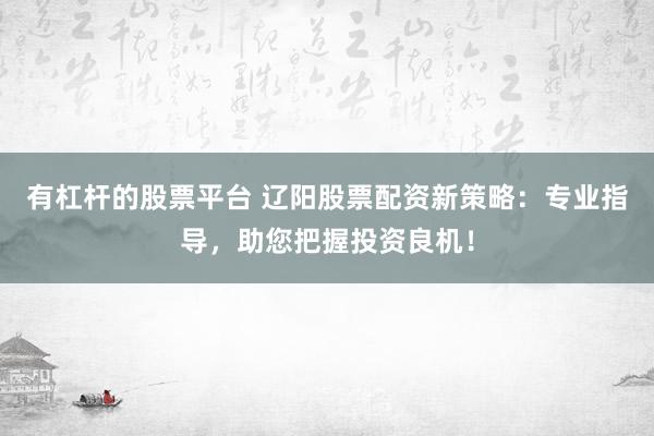 有杠桿的股票平臺(tái) 遼陽(yáng)股票配資新策略：專業(yè)指導(dǎo)，助您把握投資良機(jī)！